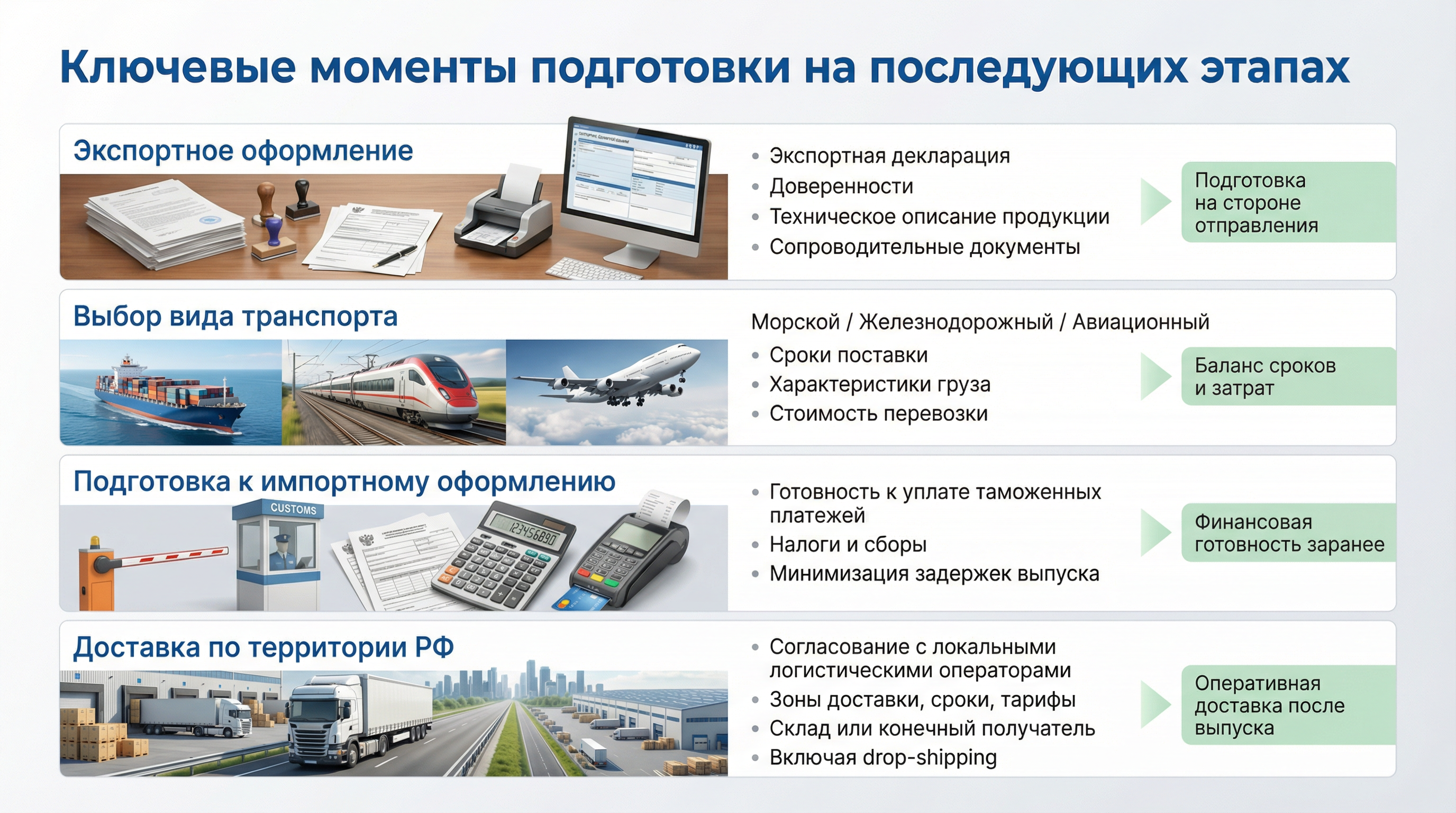 Ключевые моменты подготовки на последующих этапах грузоперевозки