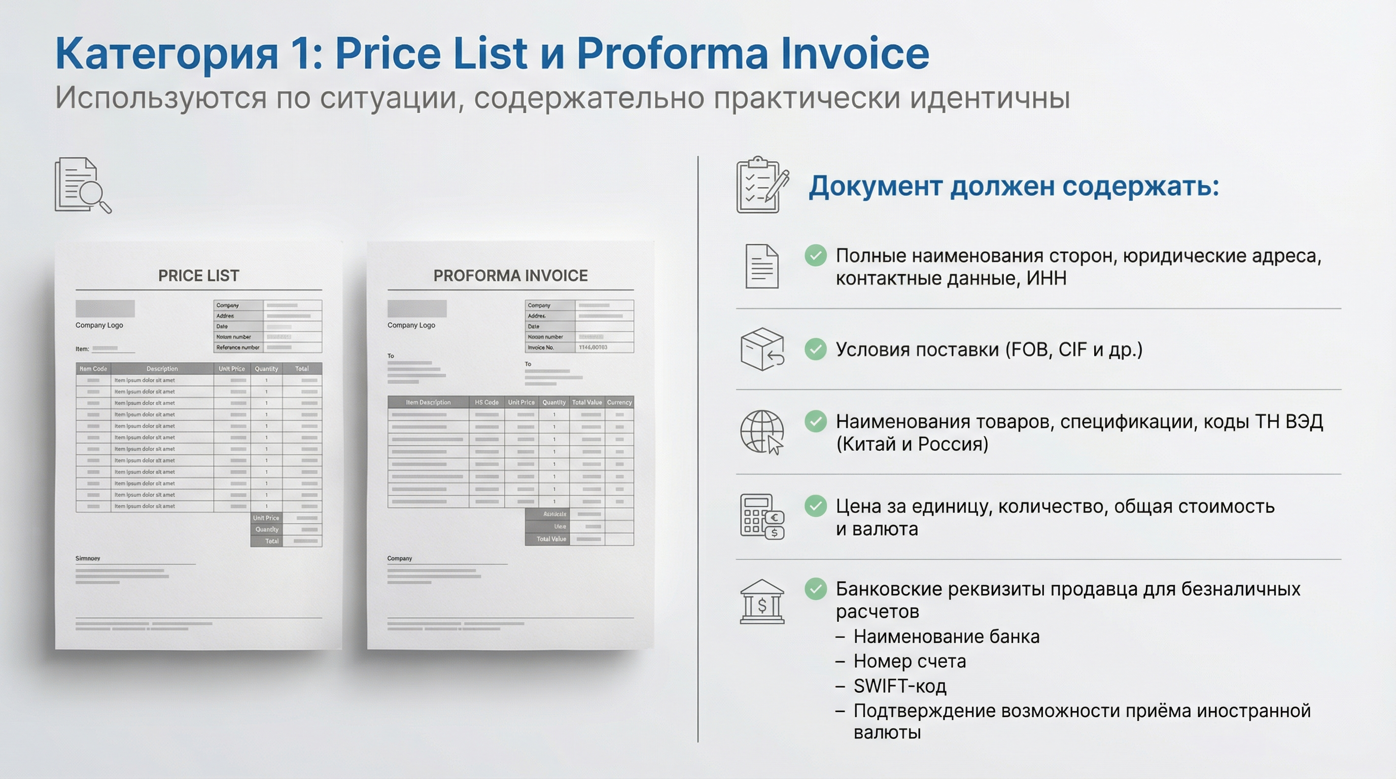 Price List (прайс-лист) и Proforma Invoice (проформа-инвойс)
